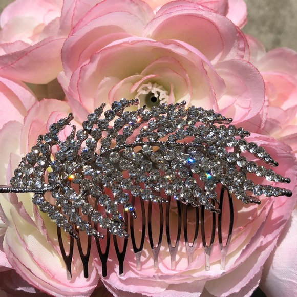 Bridal hair diamond hair leaf piece comb boho - Picture 4 of 8